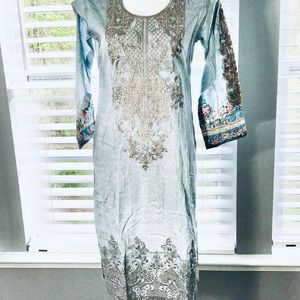 New Pakistani 2-pcs Designer sky blue, embroidered printed kurti women Medium